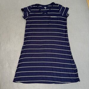 Market & Spruce Alison Navy White Striped T-shirt Dress V-Neck Preppy Women's LG